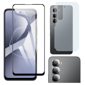 Infinix Hot 60i Glass Protector 5D-10D-11D-21D-9D Full Coverage + Back Carbon Fiber Matte Soft Skin Sheet Rear Camera 9H Gorilla Flexible Protectior - Image 2
