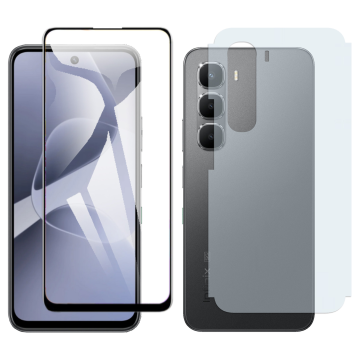 Infinix Hot 60i Glass Protector 5D-10D-11D-21D-9D Full Coverage + Back Carbon Fiber Matte Soft Skin Sheet - Image 2