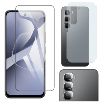 Infinix Hot 60i Glass Protector Polish Screen Tempered + Back Carbon Fiber Matte Soft Skin Sheet Rear Camera 9H Gorilla Flexible Protectior - Image 2