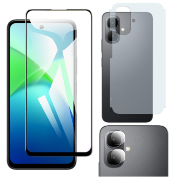 Infinix Smart 10 Glass Protector 5D-10D-11D-21D-9D Full Coverage + Back Carbon Fiber Matte Soft Skin Sheet Rear Camera 9H Gorilla Flexible Protectior - Image 2