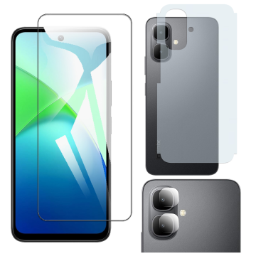 Infinix Smart 10 Glass Protector Polish Screen Tempered + Back Carbon Fiber Matte Soft Skin Sheet Rear Camera 9H Gorilla Flexible Protectior - Image 2