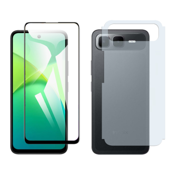 Infinix Smart 10 Plus Glass Protector 5D-10D-11D-21D-9D Full Coverage + Back Carbon Fiber Matte Soft Skin Sheet - Image 2