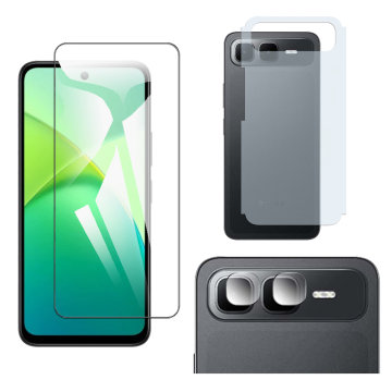 Infinix Smart 10 Plus Glass Protector Polish Screen Tempered + Back Carbon Fiber Matte Soft Skin Sheet Rear Camera 9H Gorilla Flexible - Image 2