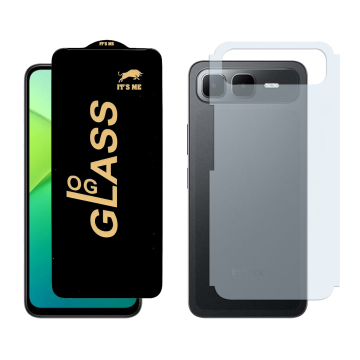 Infinix Smart 10 Plus OG Glass Protector HD Premium Quality + Back Carbon Fiber Matte Soft Skin Sheet - Image 2