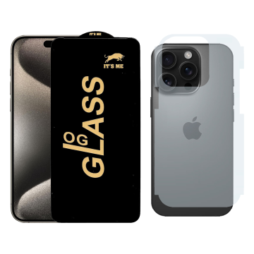 iPhone 15 Pro Max Protection Bundle: OG Tempered Glass + Carbon Fiber Back Skin - Image 2