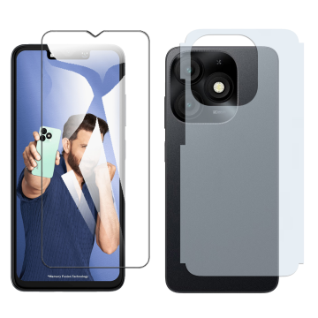 iTel A50 Glass Protector Polish Screen Tempered + Back Carbon Fiber Matte Soft Skin Sheet - Image 2