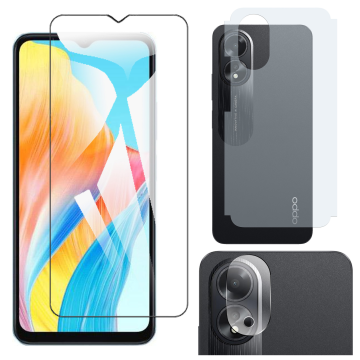 Oppo A18 Glass Protector Polish Screen Tempered + Back Carbon Fiber Matte Soft Skin Sheet Rear Camera 9H Gorilla Flexible Protectior - Image 2