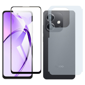 Oppo A3 Glass Protector 5D-10D-11D-21D-9D Full Coverage + Back Carbon Fiber Matte Soft Skin Sheet - Image 2
