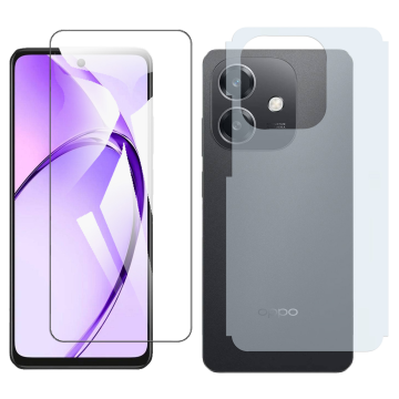 Oppo A3 Glass Protector Polish Screen Tempered + Back Carbon Fiber Matte Soft Skin Sheet - Image 2