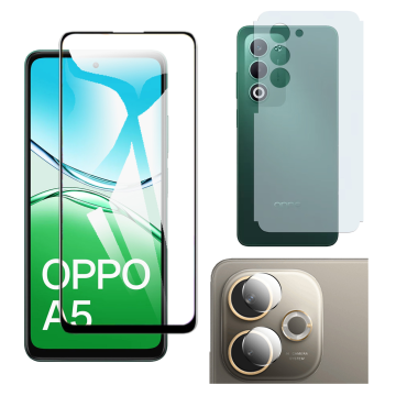 Oppo A5 2025 Glass Protector 5D-10D-11D-21D-9D Full Coverage + Back Carbon Fiber Matte Soft Skin Sheet Rear Camera 9H Gorilla Flexible - Image 2