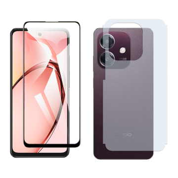 Oppo A5i Glass Protector 5D-10D-11D-21D-9D Full Coverage + Back Carbon Fiber Matte Soft Skin Sheet - Image 2