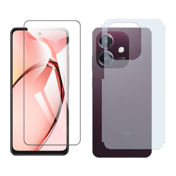 Oppo A5i Glass Protector Polish Screen Tempered + Back Carbon Fiber Matte Soft Skin Sheet - Image 2