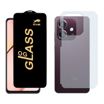 Oppo A5i OG Glass Protector HD Plus Premium Quality + Back Carbon Fiber Matte Soft Skin Sheet - Image 2
