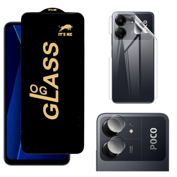 Poco C65 360¬∞ Clear Kit: OG Glass + Back Jelly Camera Guard - Image 2