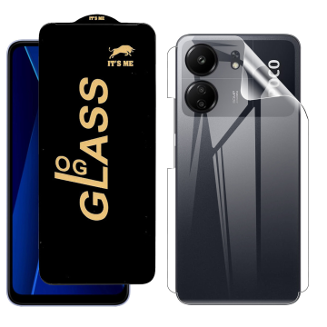 Poco C65 Protection Pack: OG Glass + Clear Back Jelly Film - Image 2
