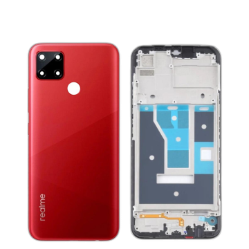 Realme C12 Housing Middle Frame With Side Button and Camera Lens Complete Body Casing Replacement For C12 - Red - Image 2