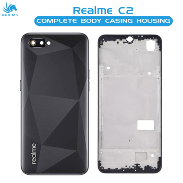 Realme C2 Housing Middle Frame With Side Button and Camera Lens Complete Body Casing Replacement - Black - Image 2