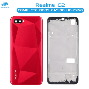 Realme C2 Housing Middle Frame With Side Button and Camera Lens Complete Body Casing Replacement - Red - Image 2
