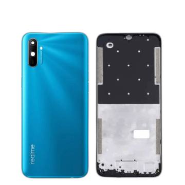 Realme C3 Housing Middle Frame With Side Button and Camera Lens Complete Body Casing Replacement - Blue - Image 2