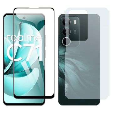 Realme C71 Glass Protector 5D-10D-11D-21D-9D Full Coverage + Back Carbon Fiber Matte Soft Skin Sheet - Image 2