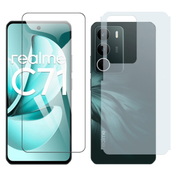 Realme C71 Glass Protector Polish Screen Tempered + Back Carbon Fiber Matte Soft Skin Sheet - Image 2