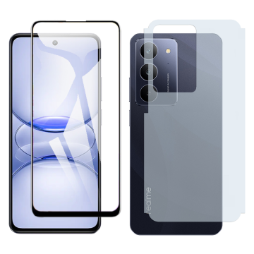 Realme C75x Glass Protector 5D-10D-11D-21D-9D Full Coverage + Back Carbon Fiber Matte Soft Skin Sheet - Image 2