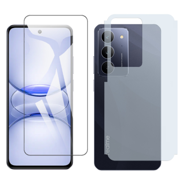 Realme C75x Glass Protector Polish Screen Tempered + Back Carbon Fiber Matte Soft Skin Sheet - Image 2