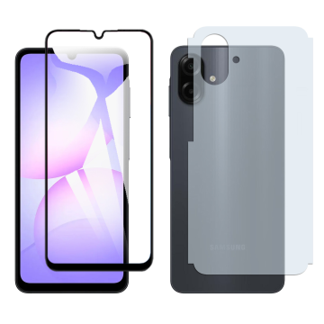 Samsung A07 Glass Protector 5D-10D-11D-21D-9D Full Coverage + Back Carbon Fiber Matte Soft Skin Sheet For Galaxy - Image 2