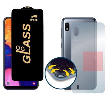 Samsung A10 Combo: OG Glass Screen Protector + Carbon Back Skin - Image 2