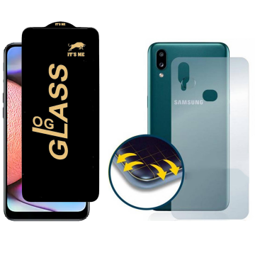 Samsung A10s Combo: OG Glass Screen Protector + Carbon Back Skin - Image 2
