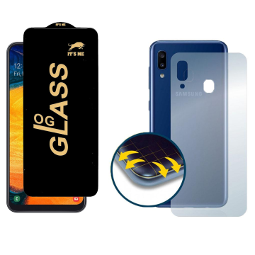 Samsung A20 Combo: OG Glass Screen Protector + Carbon Back Skin - Image 2