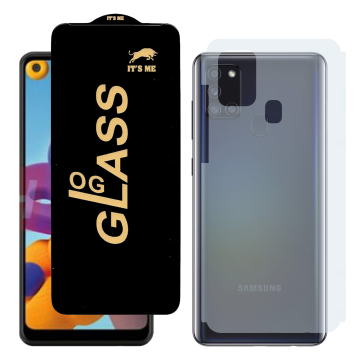 Samsung A21 Combo: OG Glass Screen Protector + Carbon Back Skin - Image 2