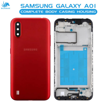 Samsung Galaxy A01 Housing Middle Frame With Side Button and Camera Lens Complete Body Casing Replacement For Galaxy A01 - Red - Image 2