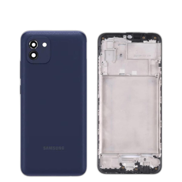 Samsung Galaxy A03 Housing Middle Frame With Side Button and Camera Lens Complete Body Casing Replacement For Galaxy A03 - Blue - Image 2