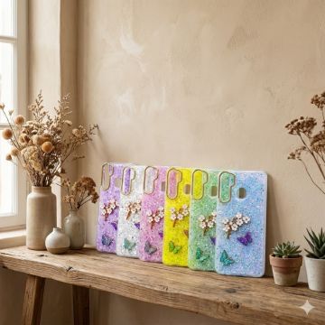 Samsung Galaxy A10 Glitter Butterfly Pattern Mobile Cover - Image 2