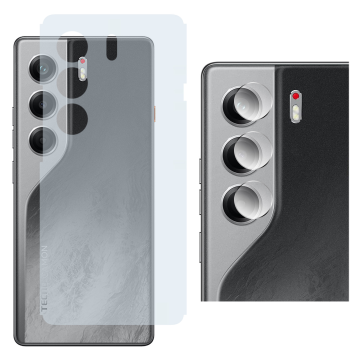 Tecno Camon 40 Back Protector Carbon Fiber Matte Soft Skin Sheet + Rear Camera 9H Gorilla Flexible Protectior - Image 2