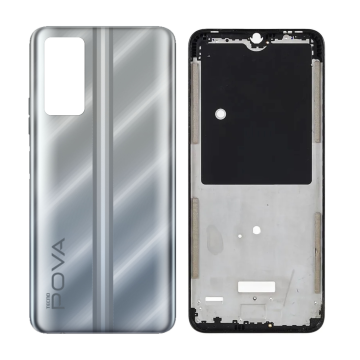 Tecno Pova 2 Housing Middle Frame With Side Button and Camera Lens Complete Body Casing Replacement For Pova 2 - Silver - Image 2