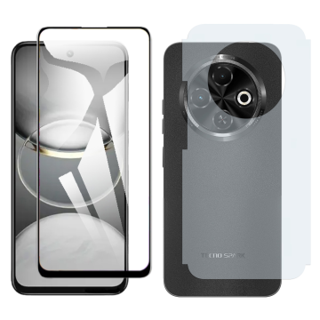 Tecno Spark 30C Glass Protector 5D-10D-11D-21D-9D Full Coverage + Back Carbon Fiber Matte Soft Skin Sheet - Image 2