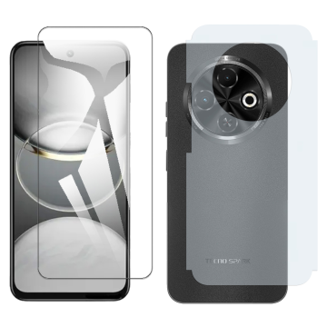 Tecno Spark 30C Glass Protector Polish Screen Tempered + Back Carbon Fiber Matte Soft Skin Sheet - Image 2