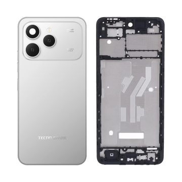 Tecno Spark 40 Full Body Housing - Complete Casing with Middle Frame, Back Door, Buttons & Lens Silver - Image 2
