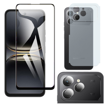Tecno Spark 40 Glass Protector 5D-10D-11D-21D-9D Full Coverage + Back Carbon Fiber Matte Soft Skin Sheet Rear Camera 9H Gorilla Flexible Protectior - Image 2