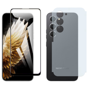 Tecno Spark 40 Pro Glass Protector 5D-10D-11D-21D-9D Full Coverage + Back Carbon Fiber Matte Soft Skin Sheet - Image 2