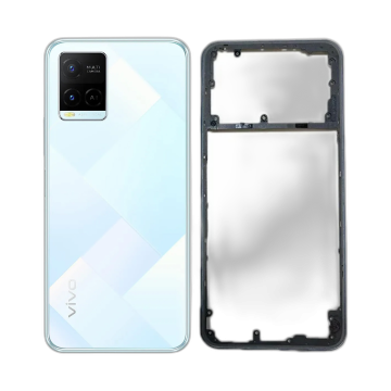 Vivo Y21 Housing Middle Frame With Side Button and Replacement Battery Back Door For Y21 - White - Image 2