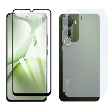 Vivo Y400 Glass Protector 5D-10D-11D-21D-9D Full Coverage + Back Carbon Fiber Matte Soft Skin Sheet - Image 2