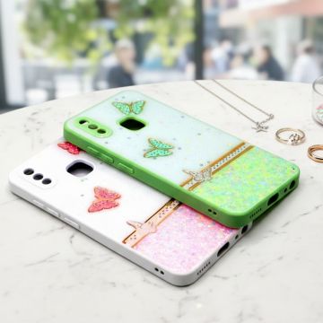 Vivo Y91 Glitter Flower Back Cover